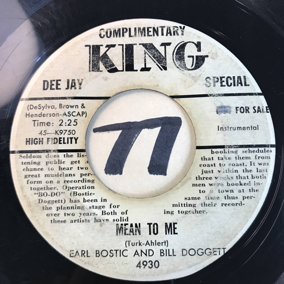  прослушивание 1956 EARL BOSTIC AND BILL DOGGETT THE BO-DO ROCK / MEAN TO ME двусторонний VG(+) SOUNDS VG+ SLOW-BEAT-JUMPER SAX & HAMMOND ROCK