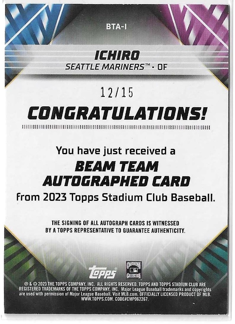 MLB 2023 TOPPS STADIUM CLUB ICHIRO AUTO イチロー 直筆サインカードの画像2