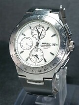 SEIKO セイコー WIRED ワイアード 7T62-0A50 メンズ アナログ 腕時計 ホワイト文字盤 クロノグラフ カレンダー ステンレス メタルベルトの画像2