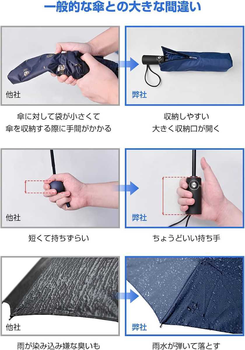 新品 折りたたみ傘 メンズ 12本骨 ワンタッチ 自動開閉 軽量 超撥水 耐強風 晴雨兼用 速乾 長持ち 梅雨対策 台風対策 紺の画像5