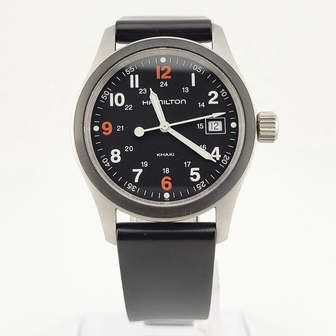 状態良好品 HAMILTON KHAKI ハミルトン カーキ デイト H684210 クォーツ 腕時計 メンズ ブラック 黒文字盤の画像2