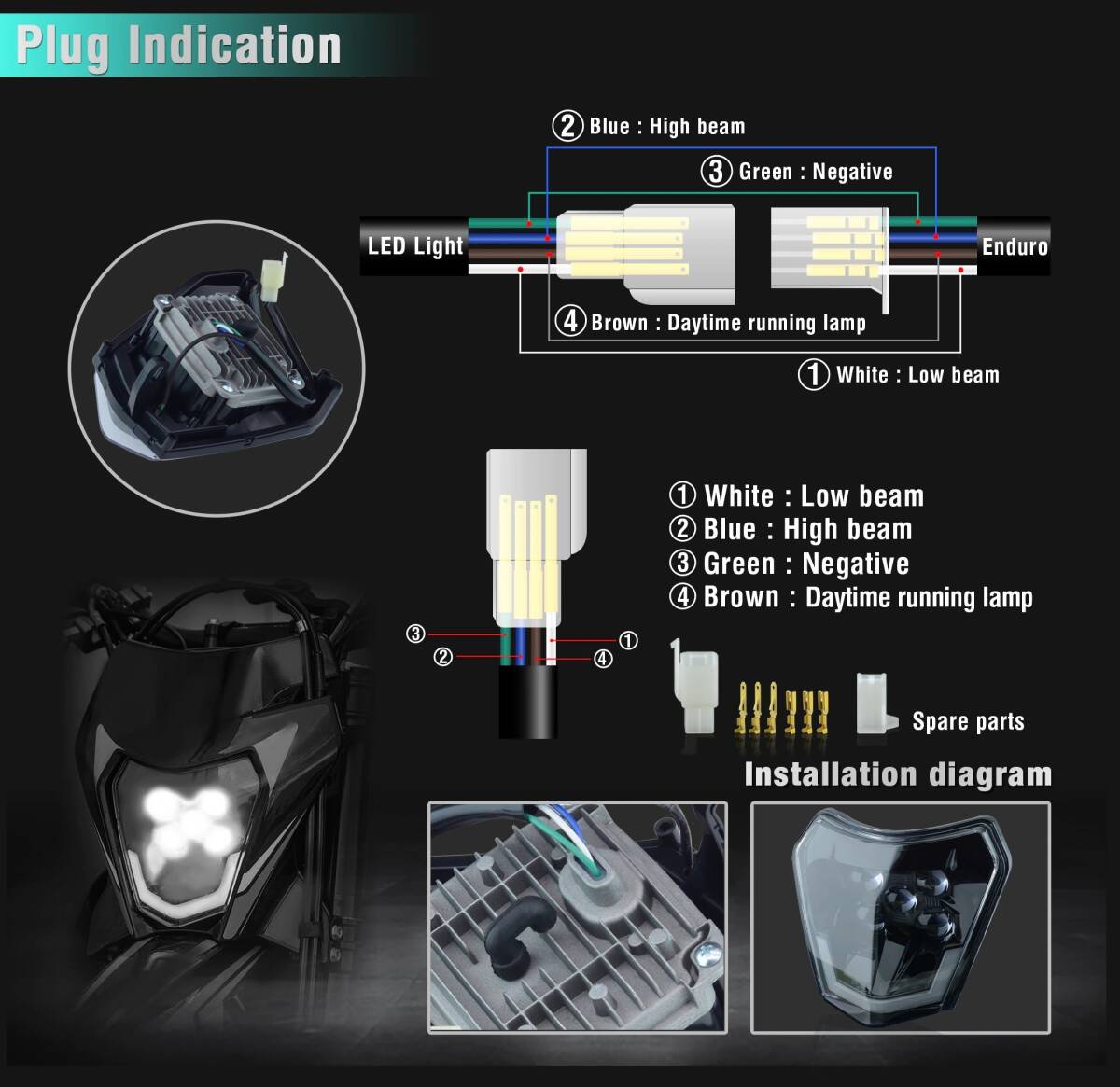 KTM 5LED ヘッドライト 17-21 SX SXF EXC XCW 125 250 300 350 450 500 Eマーク認証 社外品 LEDヘッドランプ フェアリングの画像4