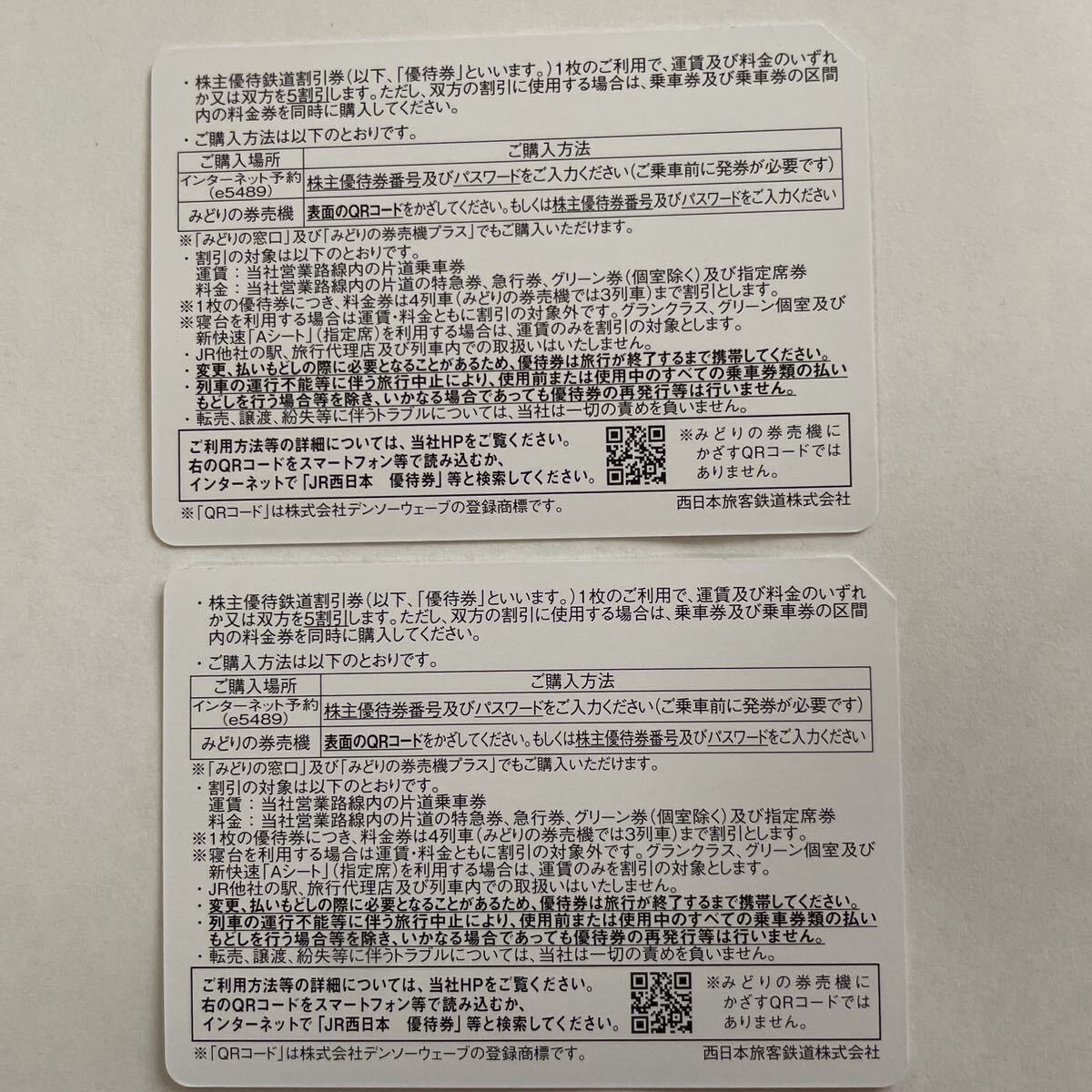 JR西日本 株主優待券 2枚の画像2