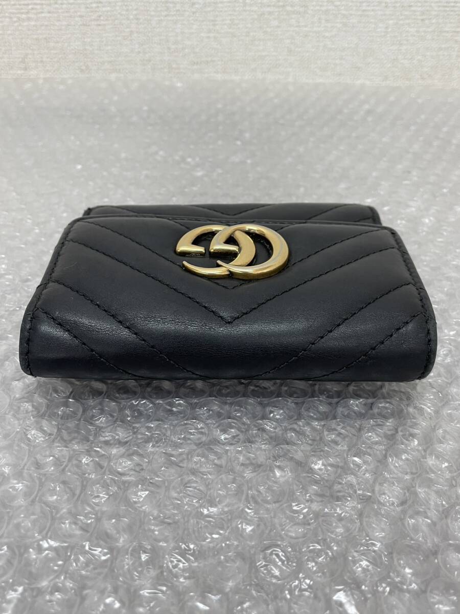 @GUCCI/グッチ/GGマーモント/キルティング/三つ折り財布/コンパクトウォレット/ブラック/ゴールドパーツ/474802 2149/0404b