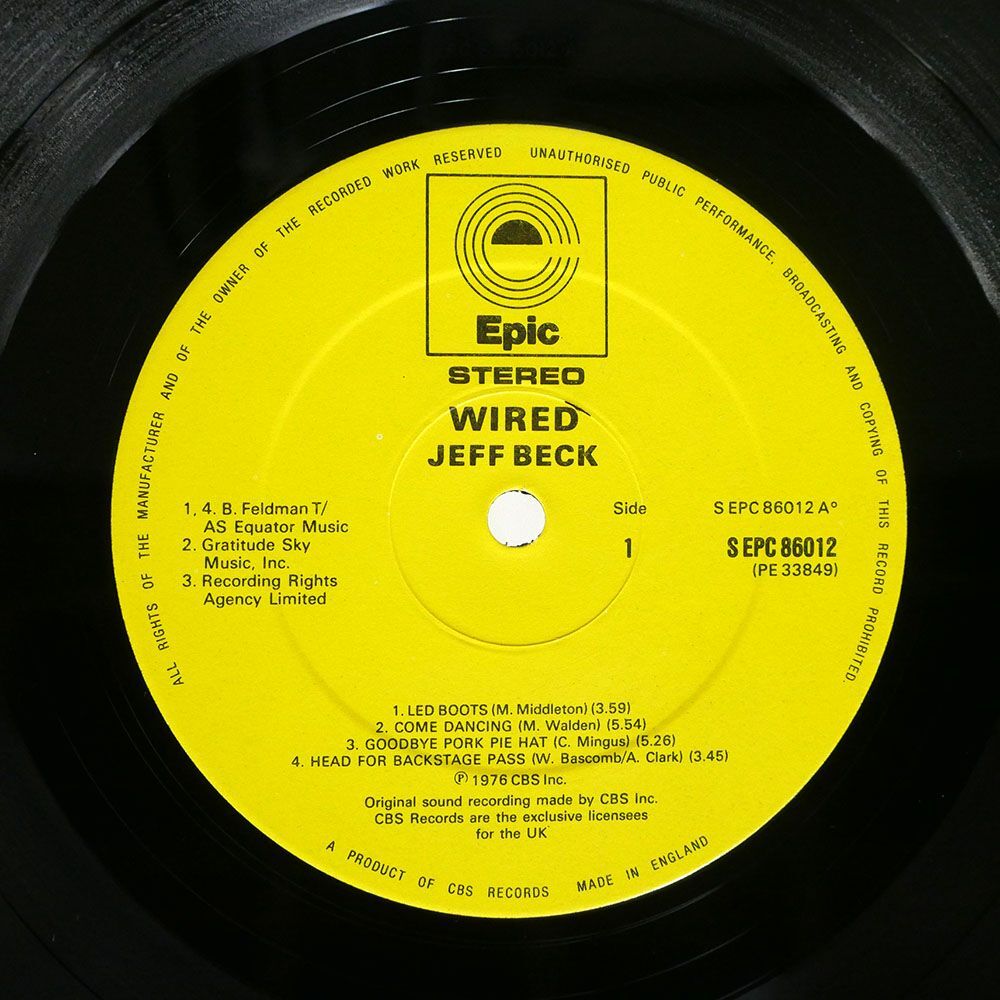 JEFF BECK/WIRED/EPIC EPC86012 LPの画像3