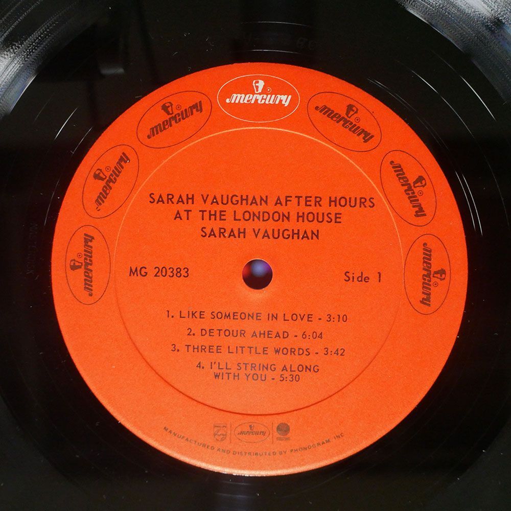 米 SARAH VAUGHAN/AFTER HOURS AT THE LONDON HOUSE/MERCURY MG20383 LPの画像2