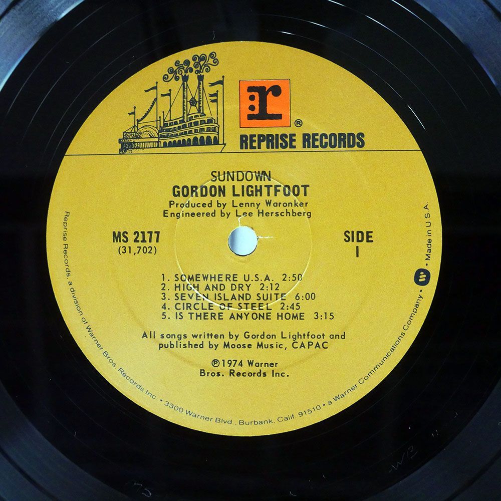 米 GORDON LIGHTFOOT/SUNDOWN/REPRISE MS2177 LPの画像2