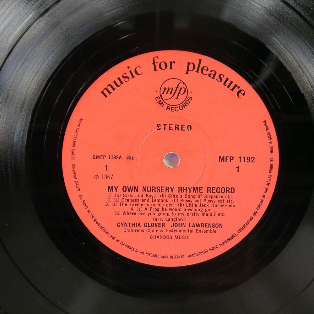 CYNTHIA GLOVER/MY OWN NURSERY RHYME RECORD/MUSIC FOR PLEASURE MFP1192 LP_画像2