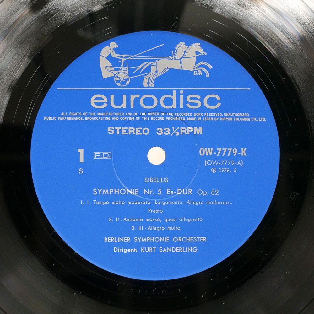 ザンデルリング/シベリウス：交響曲第5番変ホ長調 作品82/EURODISC OW7779K LPの画像2
