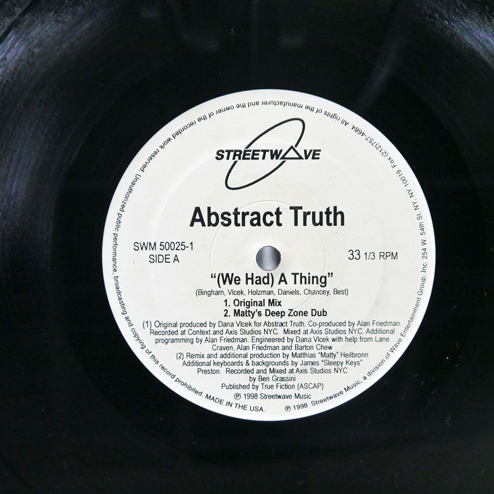 米 ABSTRACT TRUTH/(WE HAD) A THING/STREETWAVE MUSIC SWM500251 12の画像2