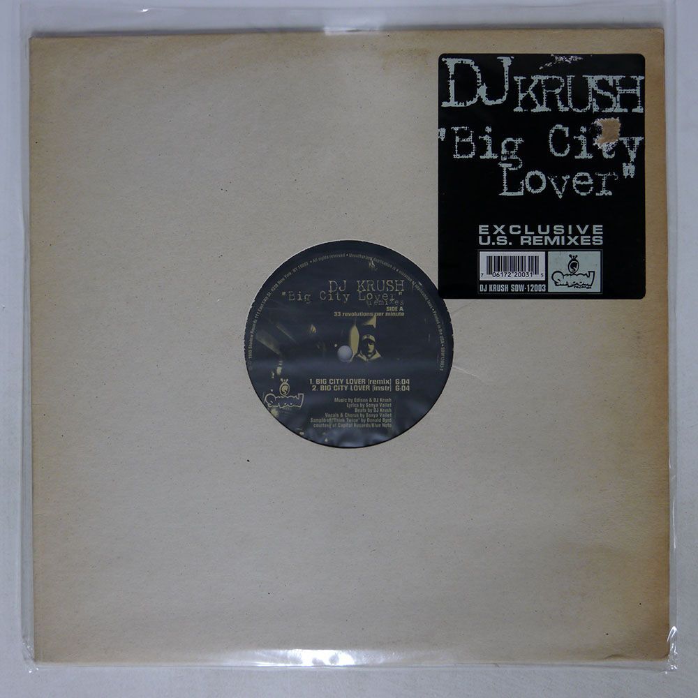 米 DJ KRUSH/BIG CITY LOVER (EXCLUSIVE U.S. REMIXES)/SHADOW SDW12003 12の画像1