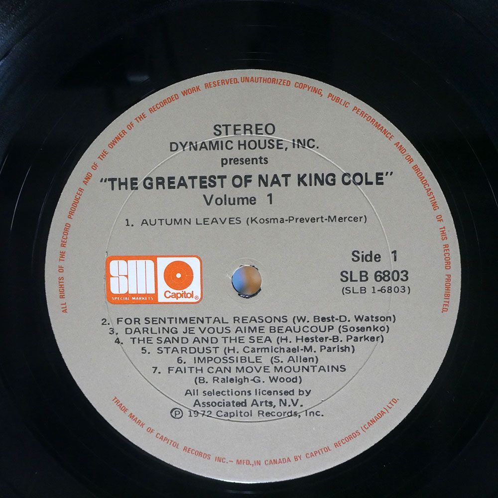 NAT KING COLE/GREATEST OF/CAPITOL SPECIAL MARKETS SLB6803 LPの画像2