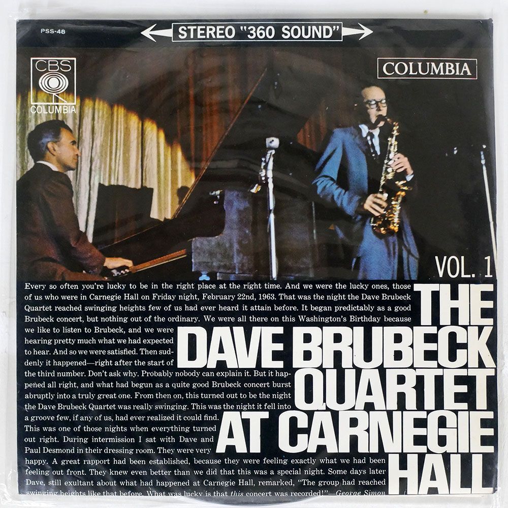 赤盤 デイブ・ブルーベック/カーネギー・ホールの〈1〉/CBS PSS48 LP_画像1