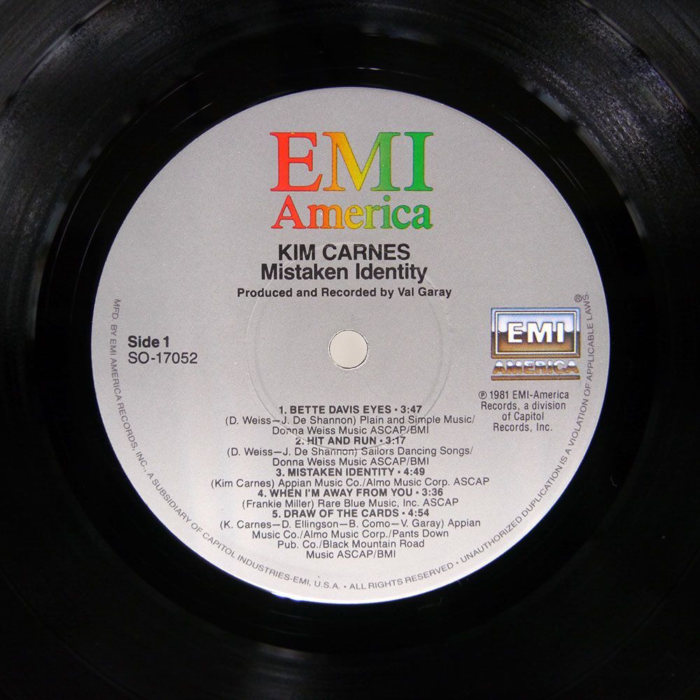 米 KIM CARNES/MISTAKEN IDENTITY/EMI AMERICA SO17052 LPの画像2