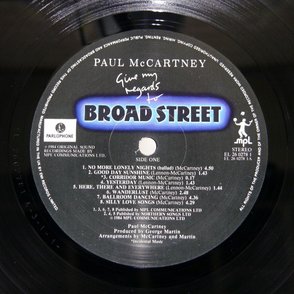 英 PAUL MCCARTNEY/BROAD STREET/PARLOPHONE EL260278 LP_画像2