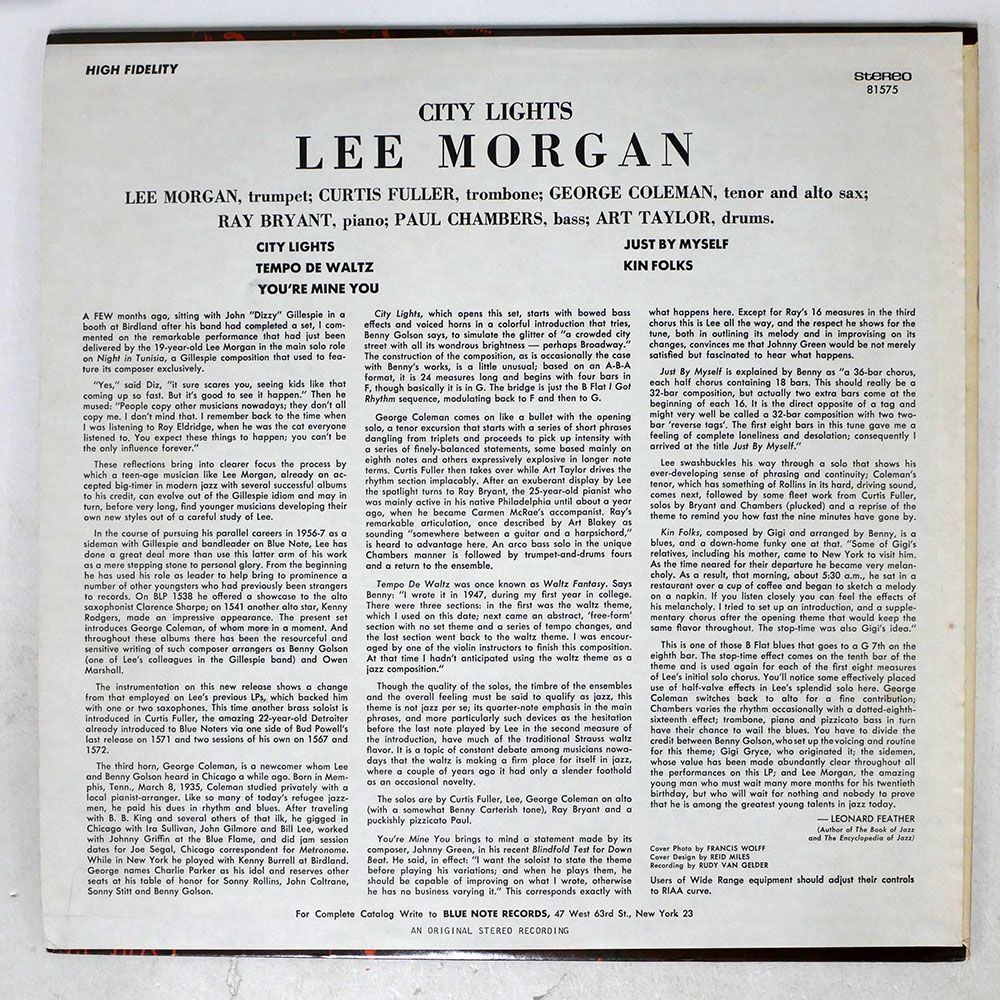 LEE MORGAN/CITY LIGHTS/BLUE NOTE BST81575 LPの画像2