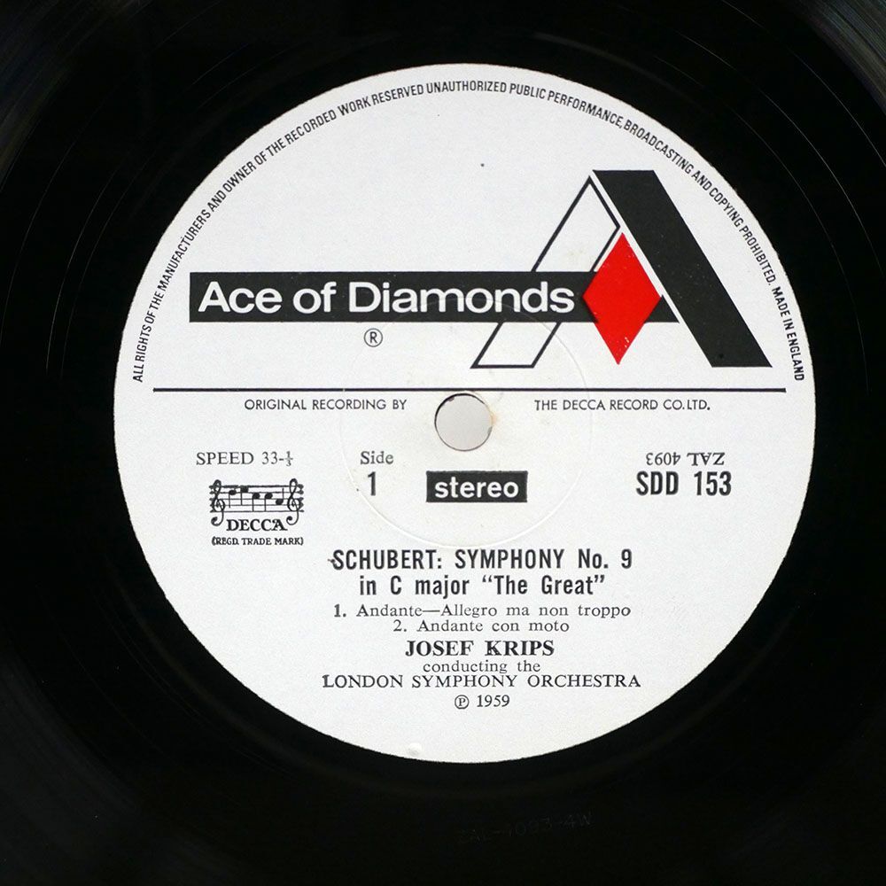 英 JOSEF KRIPS/SCHUBERT: SYMPHONY NO. 9 IN C MAJOR ("THE GREAT")/ACE OF DIAMONDS SDD153 LPの画像2
