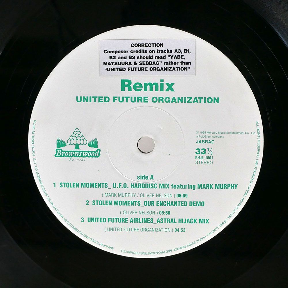 ユナイテッド・フューチャー・オーガニゼイション/STOLEN MOMENTS UNITED FUTURE AIRLINES (REMIXES)/BROWNSWOOD PHJL1501 12_画像2