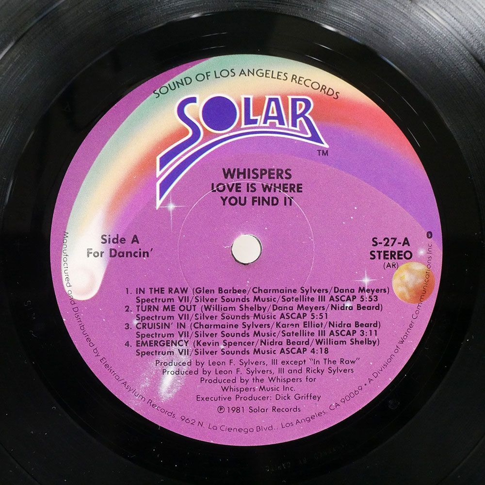 米 WHISPERS/LOVE IS WHERE YOU FIND IT/SOLAR S27 LPの画像2