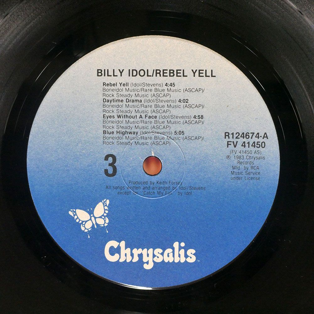 米 ORIGINAL BILLY IDOL/REBEL YELL/CHRYSALIS FV41450 LPの画像2