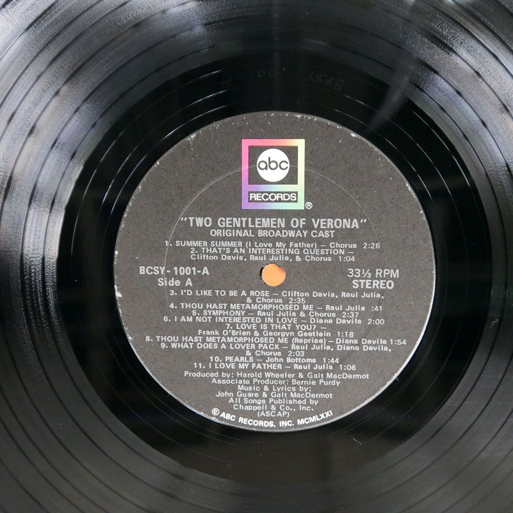 米 VA/TWO GENTLEMEN OF VERONA: A GRAND NEW MUSICAL (ORIGINAL BROADWAY CAST RECORDING)/ABC BCSY1001 LP_画像2