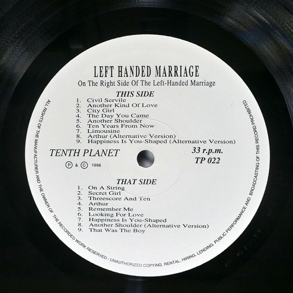 LEFT-HANDED MARRIAGE/ON THE RIGHT SIDE OF MARRIAGE/TENTH PLANET TP022 LPの画像2