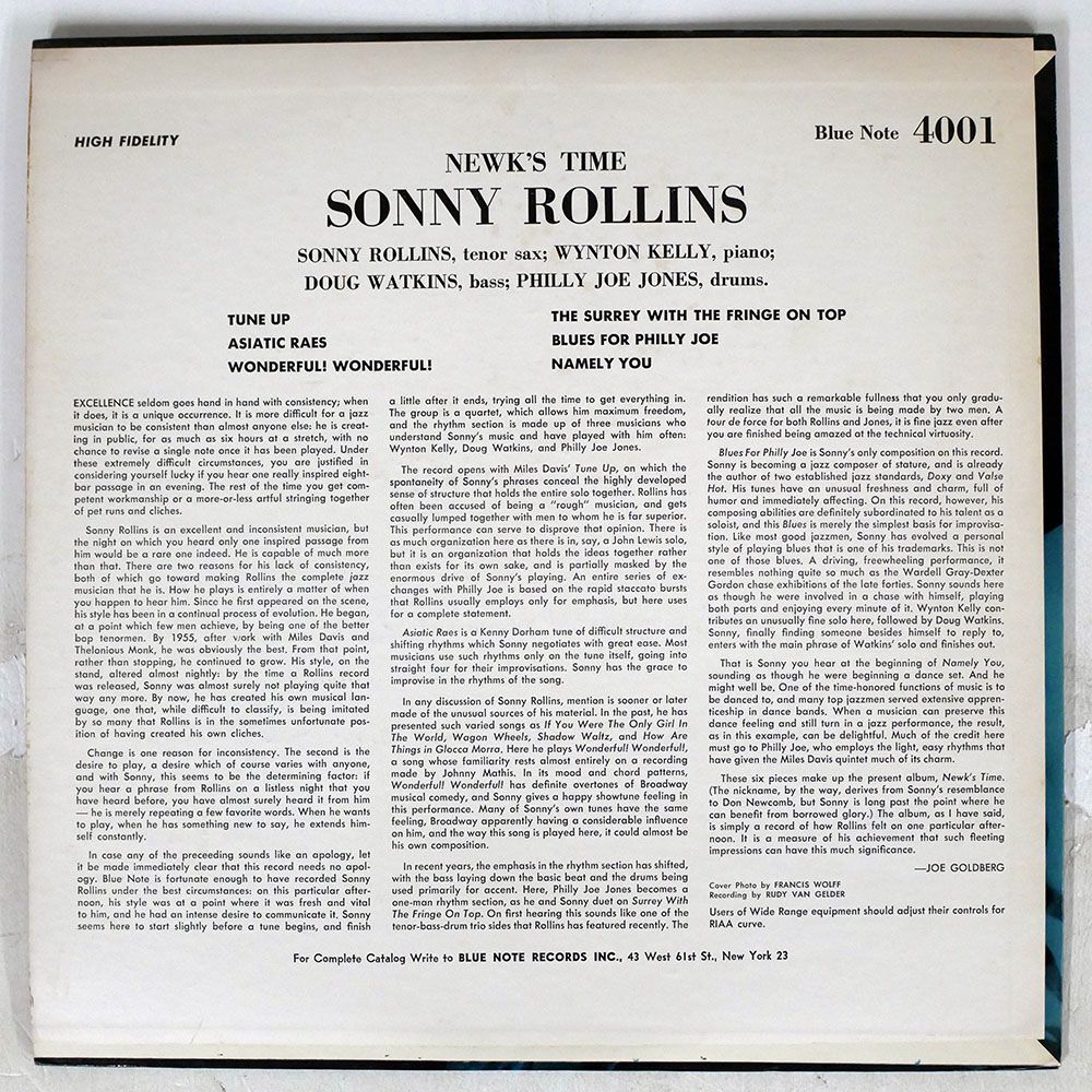 米 SONNY ROLLINS/NEWK’S TIME/BLUE NOTE BLP4001 LP_画像2