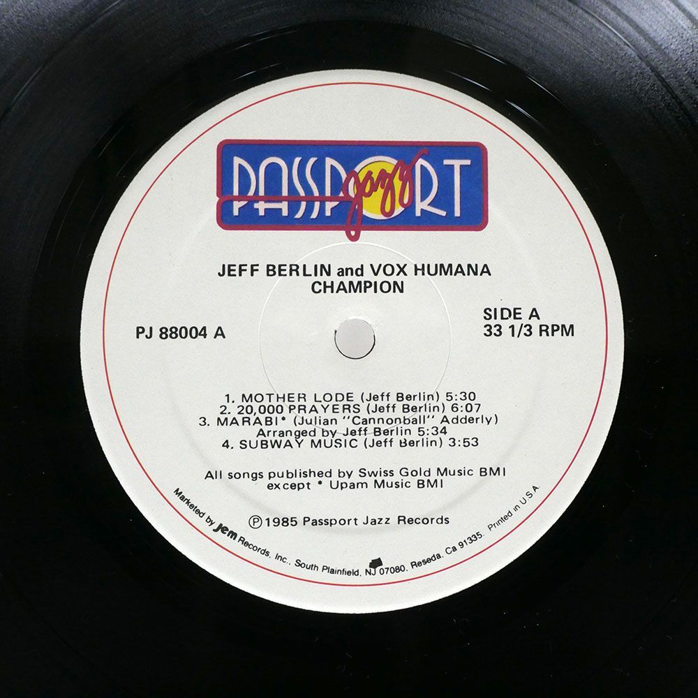 米 JEFF BERLIN & VOX HUMANA/CHAMPION/PASSPORT JAZZ PJ88004 LP_画像2