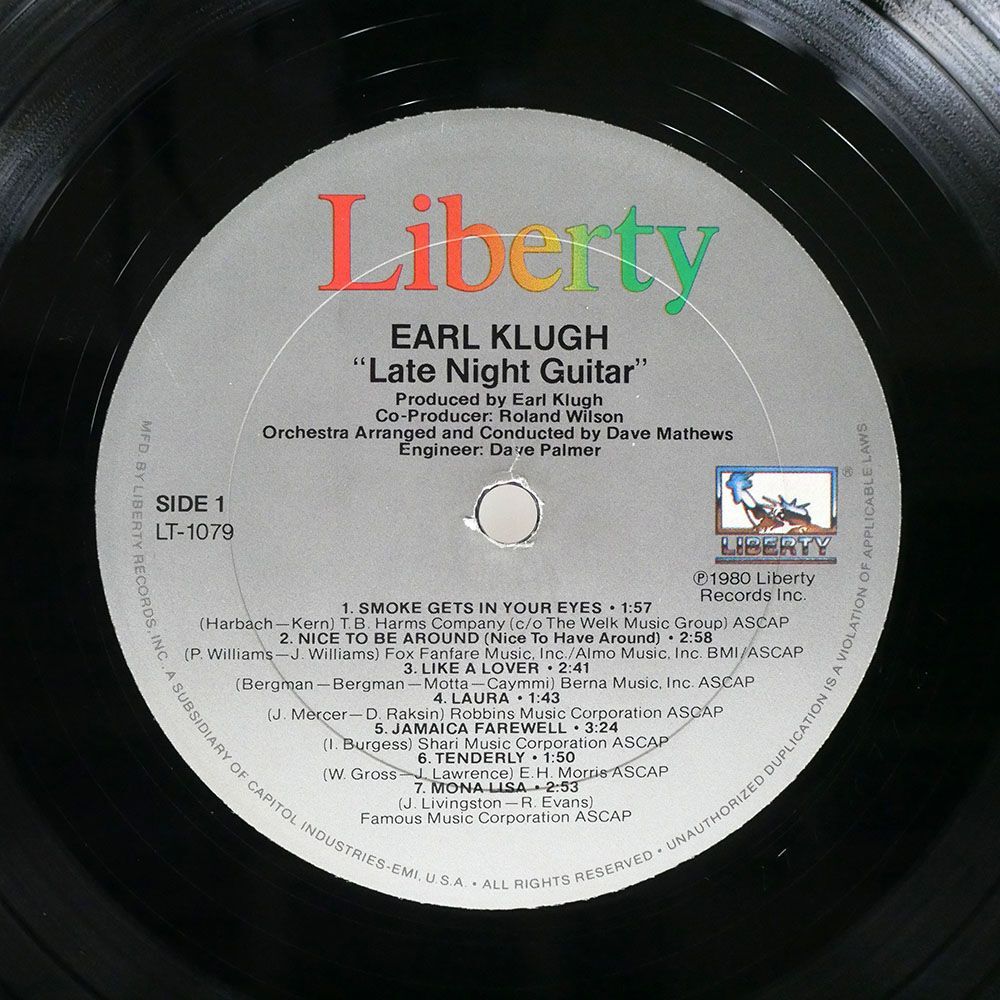 米 EARL KLUGH/LATE NIGHT GUITAR/LIBERTY LT1079 LPの画像2