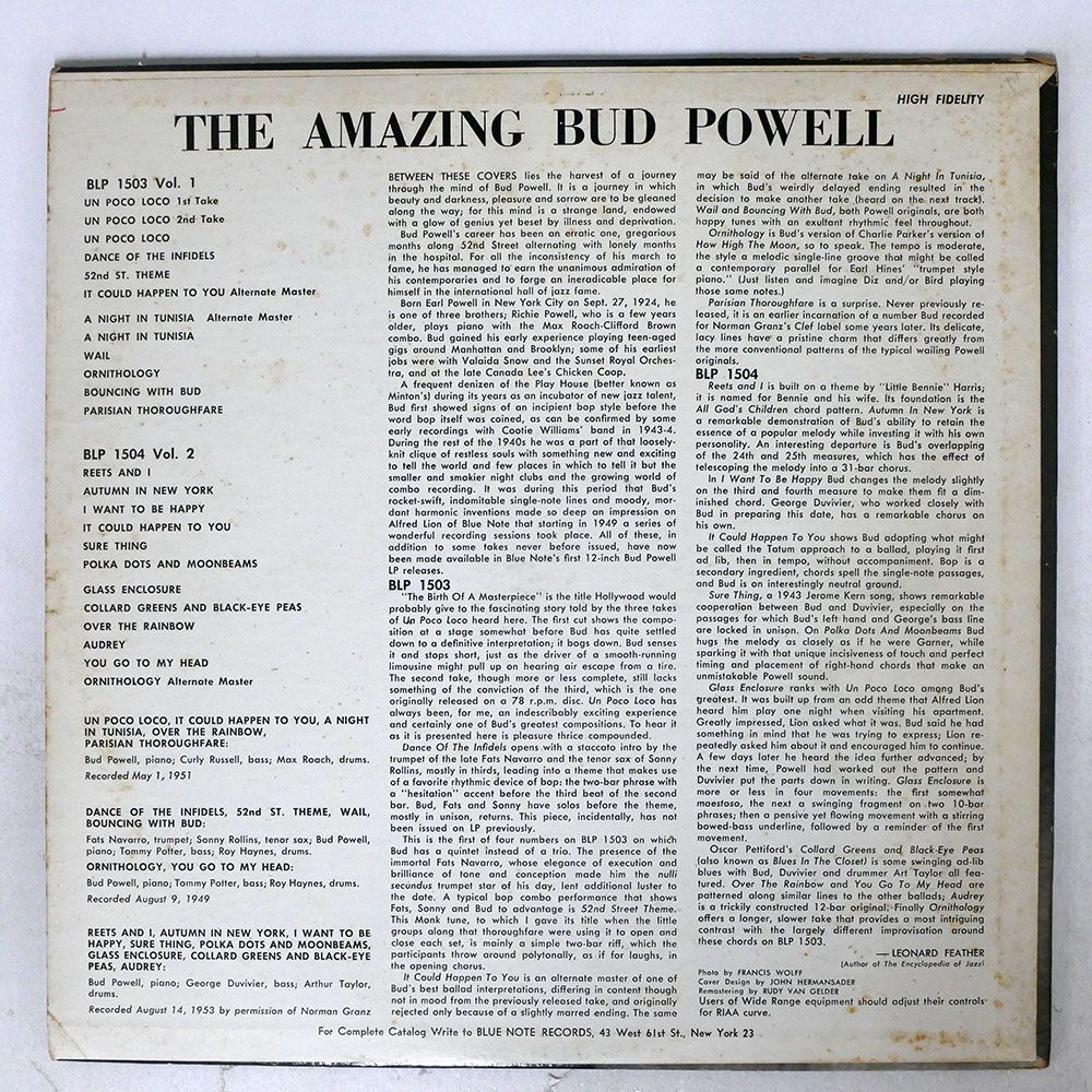 BUD POWELL/AMAZING/BLUE NOTE BLP1503 LPの画像2