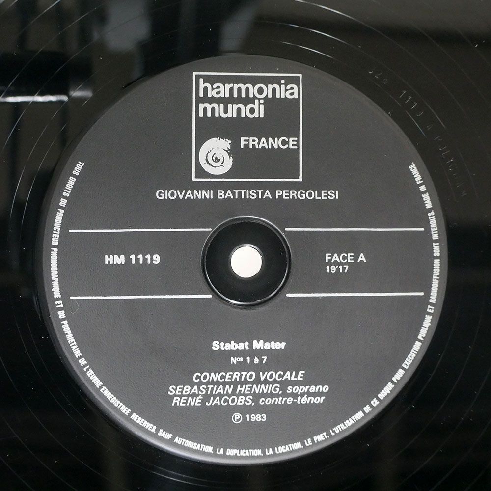 仏 SEBASTIAN HENNIG/REN? JACOBS/CONCERTO VOCALE/G.B. PERGOLES:STABAT MATER/HARMONIA MUNDI FRANCE HM1119 LPの画像2
