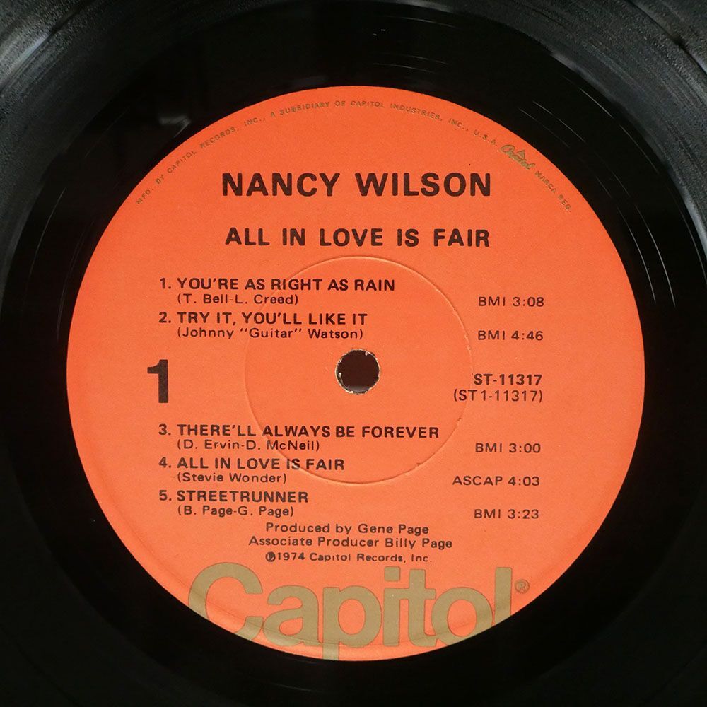 米 NANCY WILSON/ALL IN LOVE IS FAIR/CAPITOL ST11317 LPの画像2