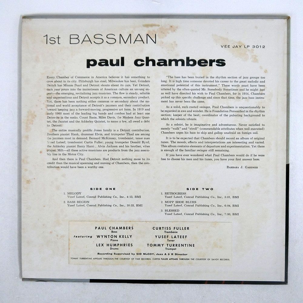 米 PAUL CHAMBERS/1ST BASSMAN/VEE JAY VJLP3012 LPの画像2