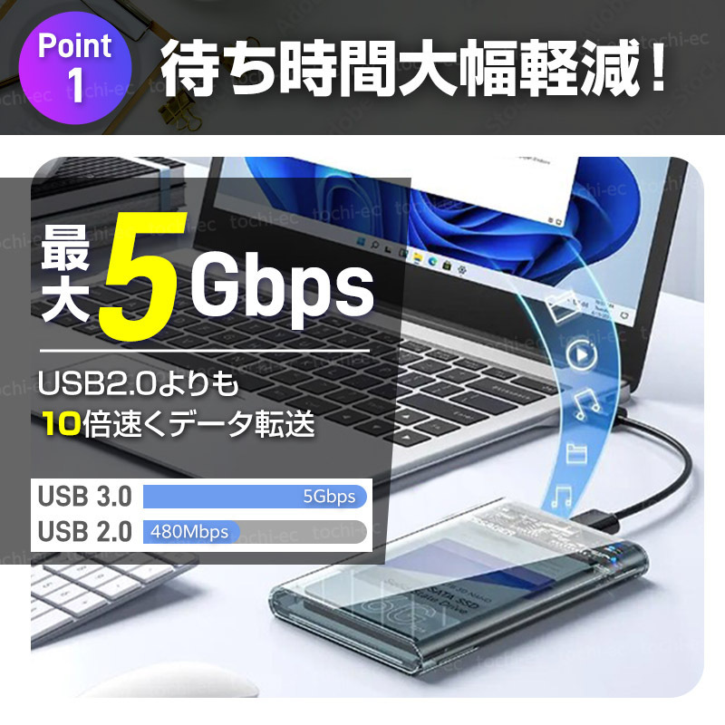 2.5インチ SSD HDD ケース SATA 高速 USB 3.0 外付け USB3.0 PC 接続 高速データ転送 ハードディスク クリア 透明 ブラック ２個 K459_画像2