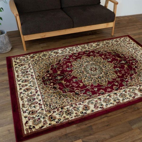 レッド ラグ 絨毯 トルコ製の 3畳 160×230cm ウィルトン織り ラグマット YBD461_画像2