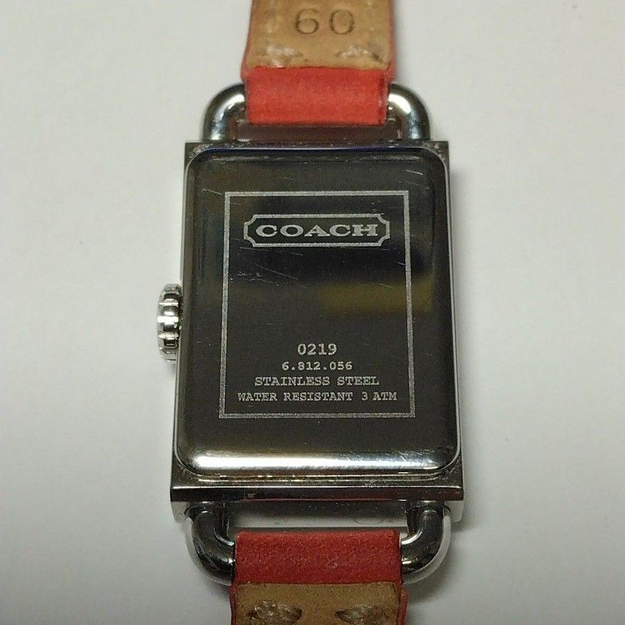 COACH コーチ レクタンギュラー レディース クオーツ腕時計 0219 レッド文字盤