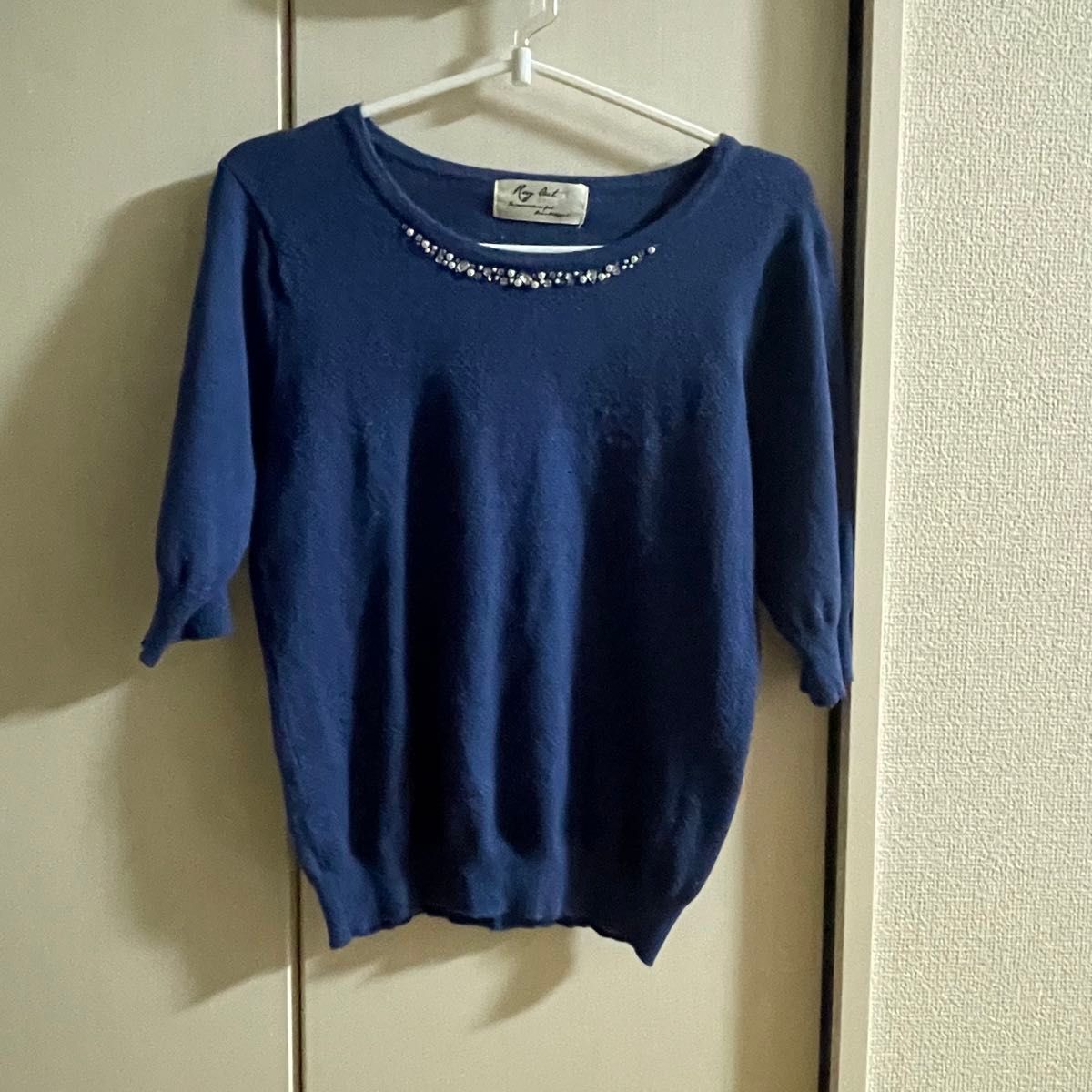 セーター サマーニット ブルー ビジュー トップス 半袖 カットソー