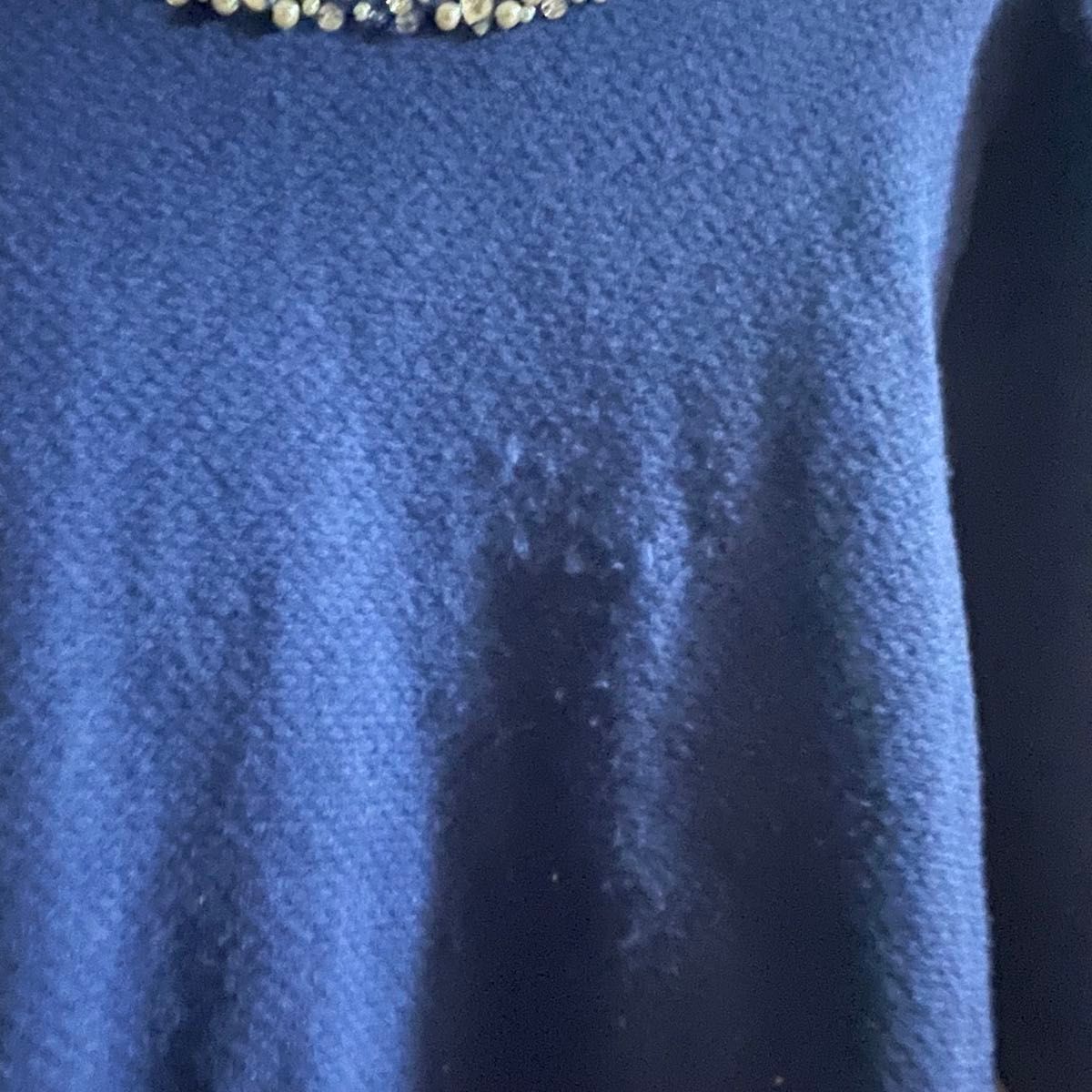 セーター サマーニット ブルー ビジュー トップス 半袖 カットソー