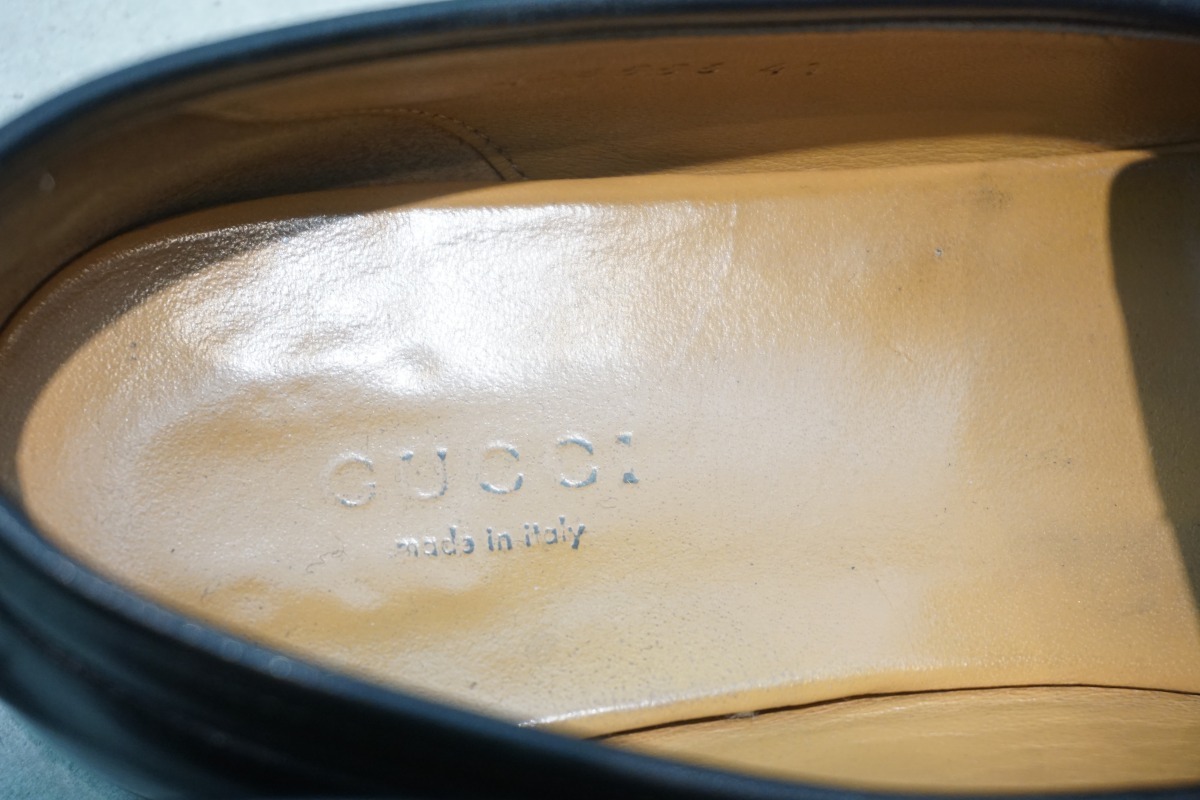  прекрасный товар стандартный GUCCI Gucci yoruda-n шланг bit Loafer кожа обувь 406556mike-re период чёрный золотой 41 подлинный товар 408O^
