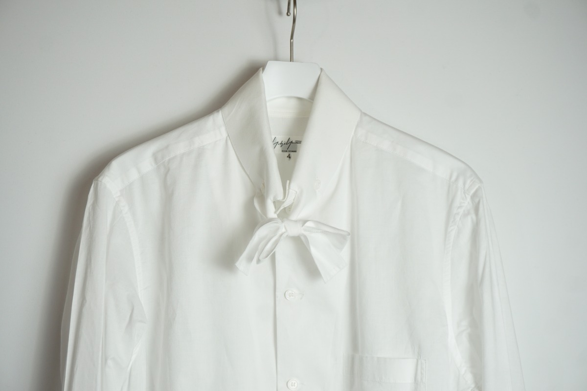 美品 正規15SS Yohji Yamamoto POUR HOMME ヨウジヤマモト リボン 襟 スカーフ シャツ 長袖 HU-B47-070白4本物912N▲_画像3