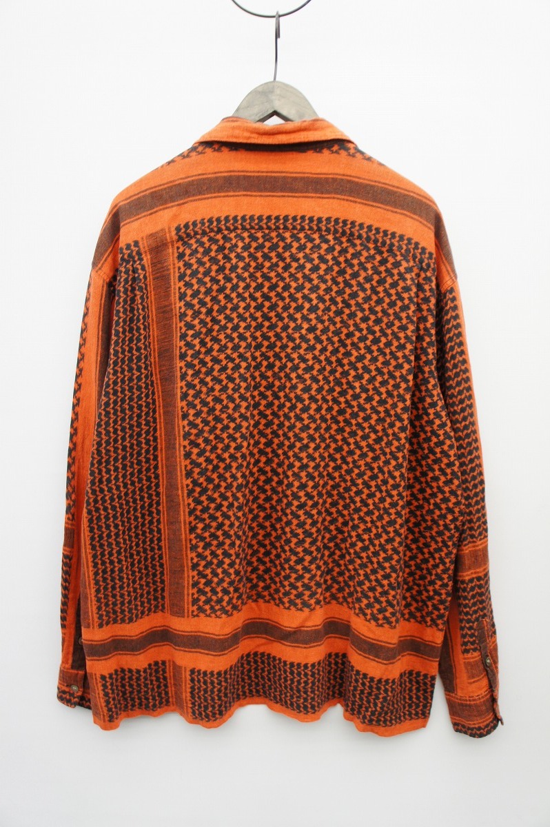 美品19SS UNUSEDアンユーズド US1621 Afghan Print L/S Shirts アフガン柄プリント 長袖シャツ 赤401Oの画像2