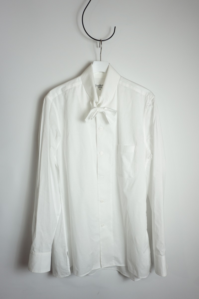 美品 正規15SS Yohji Yamamoto POUR HOMME ヨウジヤマモト リボン 襟 スカーフ シャツ 長袖 HU-B47-070白4本物912N▲_画像1
