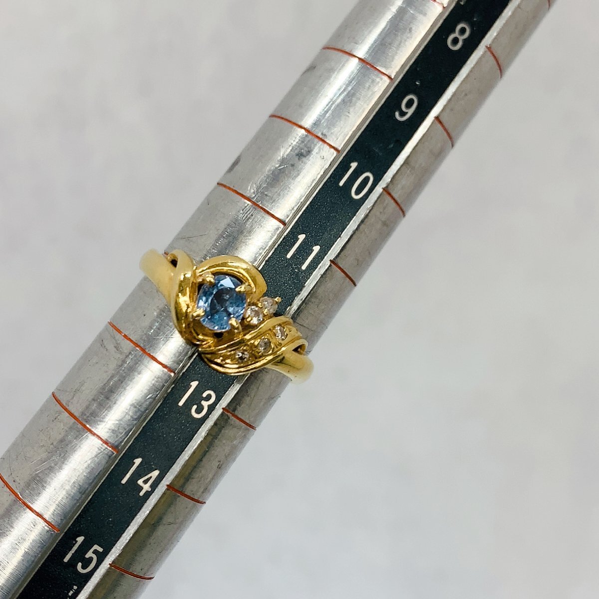 美品 K18 天然石 ダイヤモンド リング 約12号 約3.6g 指輪 GOLD ゴールド 18金 750 18K ダイヤ 青色石 貴金属 刻印 アクセサリー_画像7