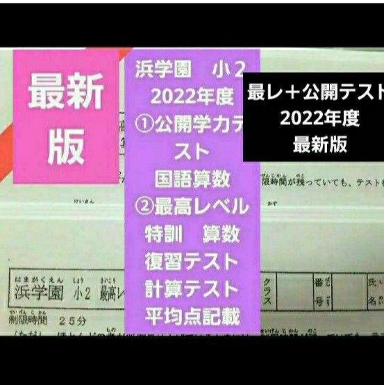 浜学園　小２　 公開学力テスト　国語算数　最高レベル特訓　算数　復習テスト　 計算テスト　 セット　未記入