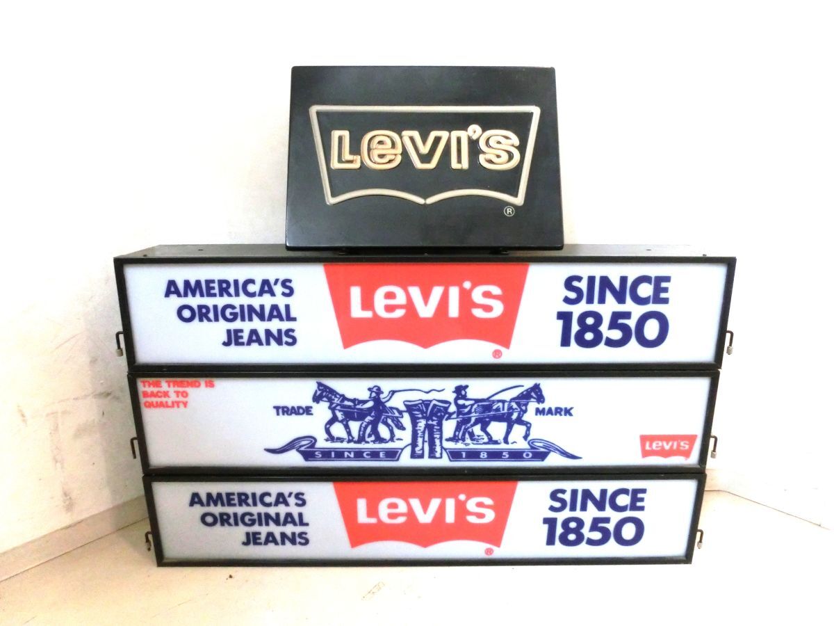 1000円スタート 電飾看板 4点セット Levi's リーバイス 全て点灯確認済 大型看板 照明 コレクション ディスプレイ 引取のみ限定 3 ZZ8001の画像1