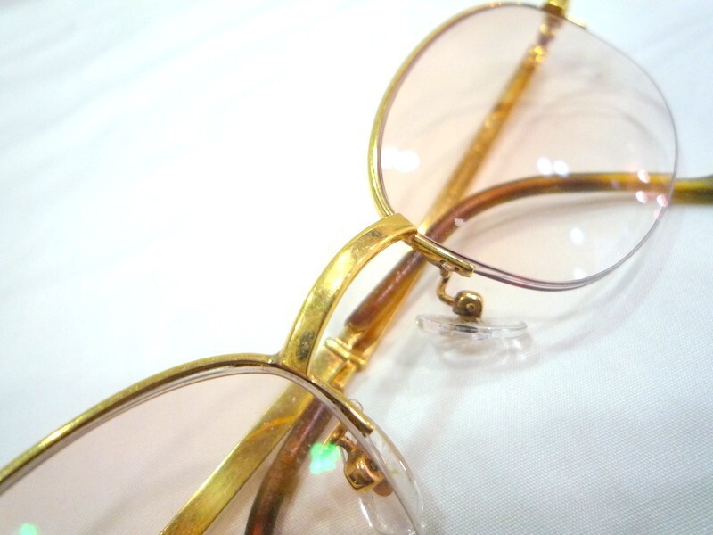 1000円スタート 眼鏡 ALFRED DUNHILL 858 140 440 K18 MADE IN JAPAN ハーフリム カラーレンズ 度入り眼鏡 総重量約29.0g めがね 3 AA1001の画像3