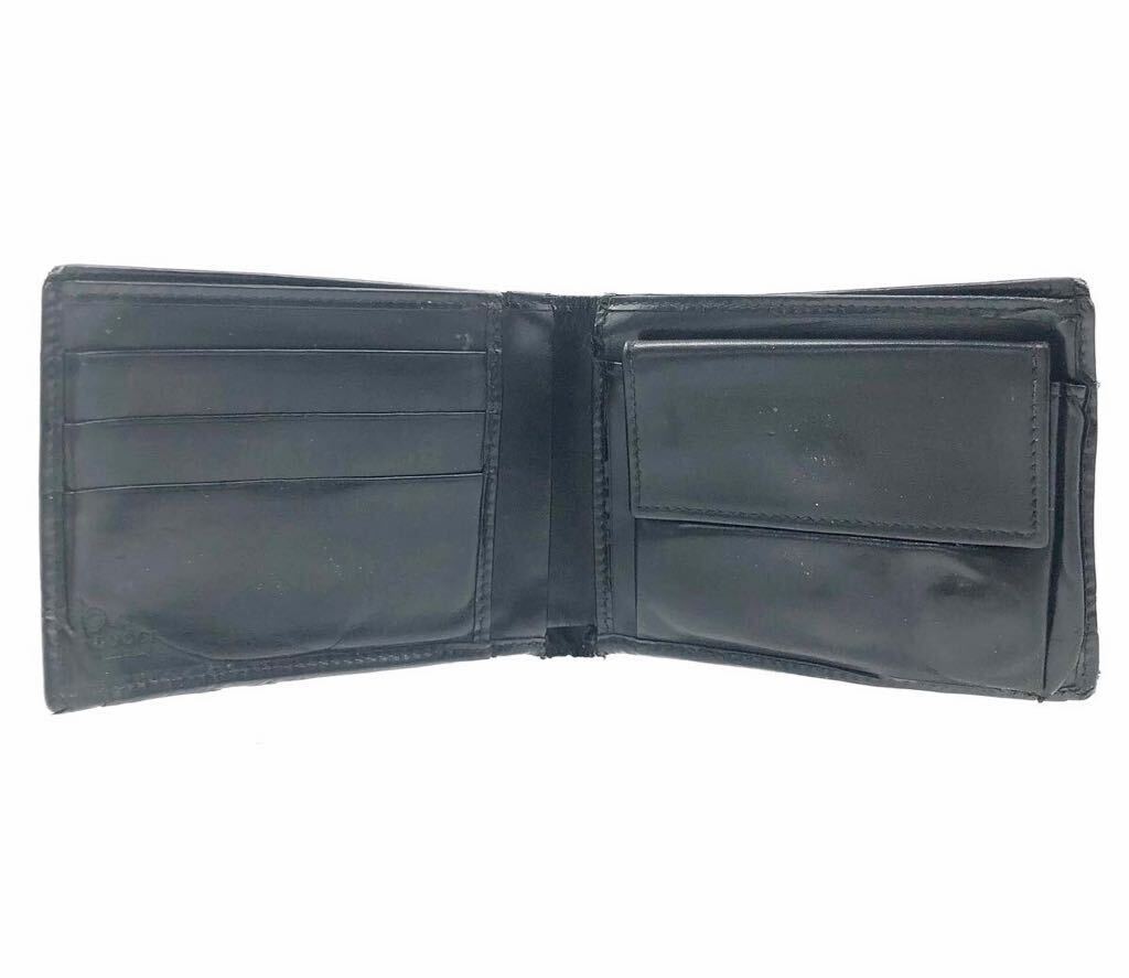 GUCCI グッチ　マイクロシマ　GG柄　二つ折り財布　コーティングキャンバス　ブラック　イタリア製　刻印あり　シルバー金具