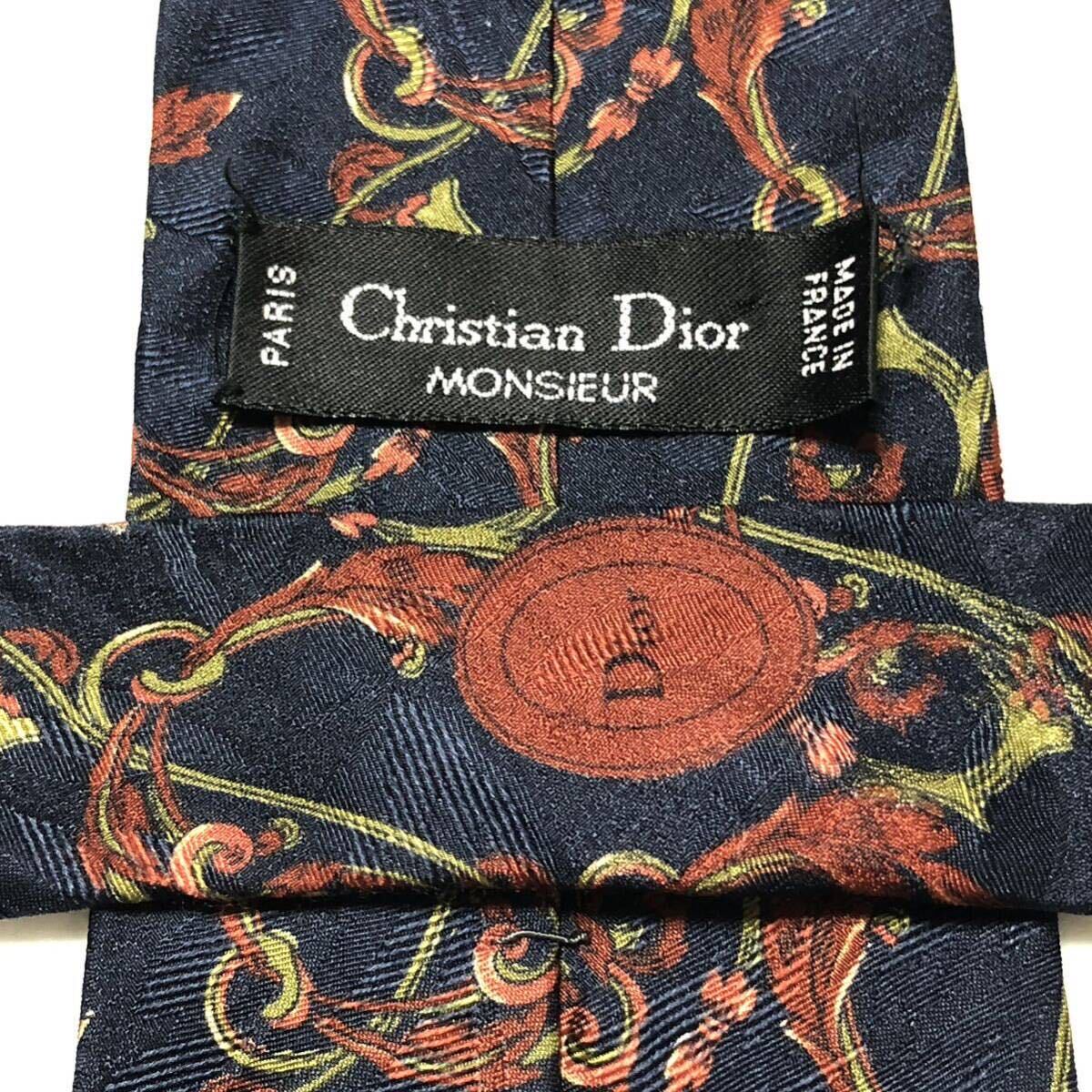 ■美品■Christian Dior クリスチャンディオール　ネクタイ　装飾　総柄　シルク100% フランス製　ダークネイビー_画像6