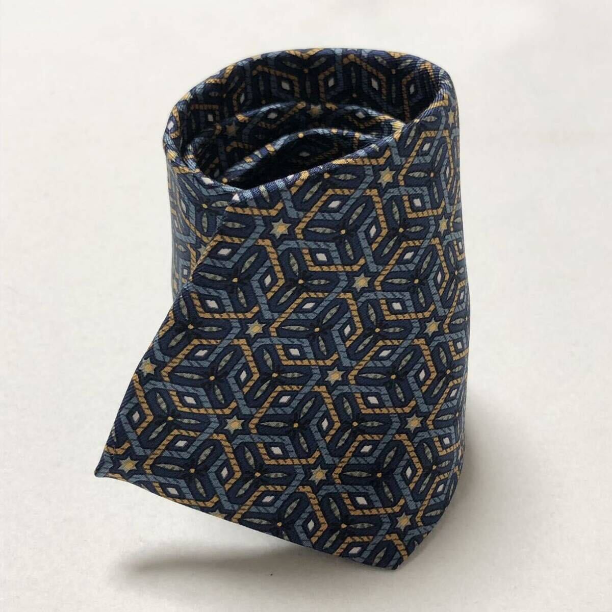 # beautiful goods #HERMES Hermes necktie hexagon six . star total pattern silk 100% France made blue × Brown business 