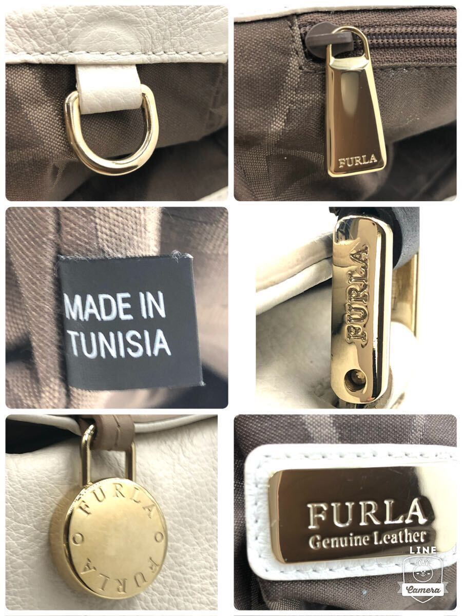 ■美品■FURLA フルラ トートバッグ バイカラー ホワイト×ブラウン レザー ゴールド金具 チュニジア製の画像8